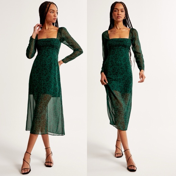Abercrombie & Fitch Dresses & Skirts - Abercrombie & Fitch Emerson Chiffon Long-Sleeve Midi Dress